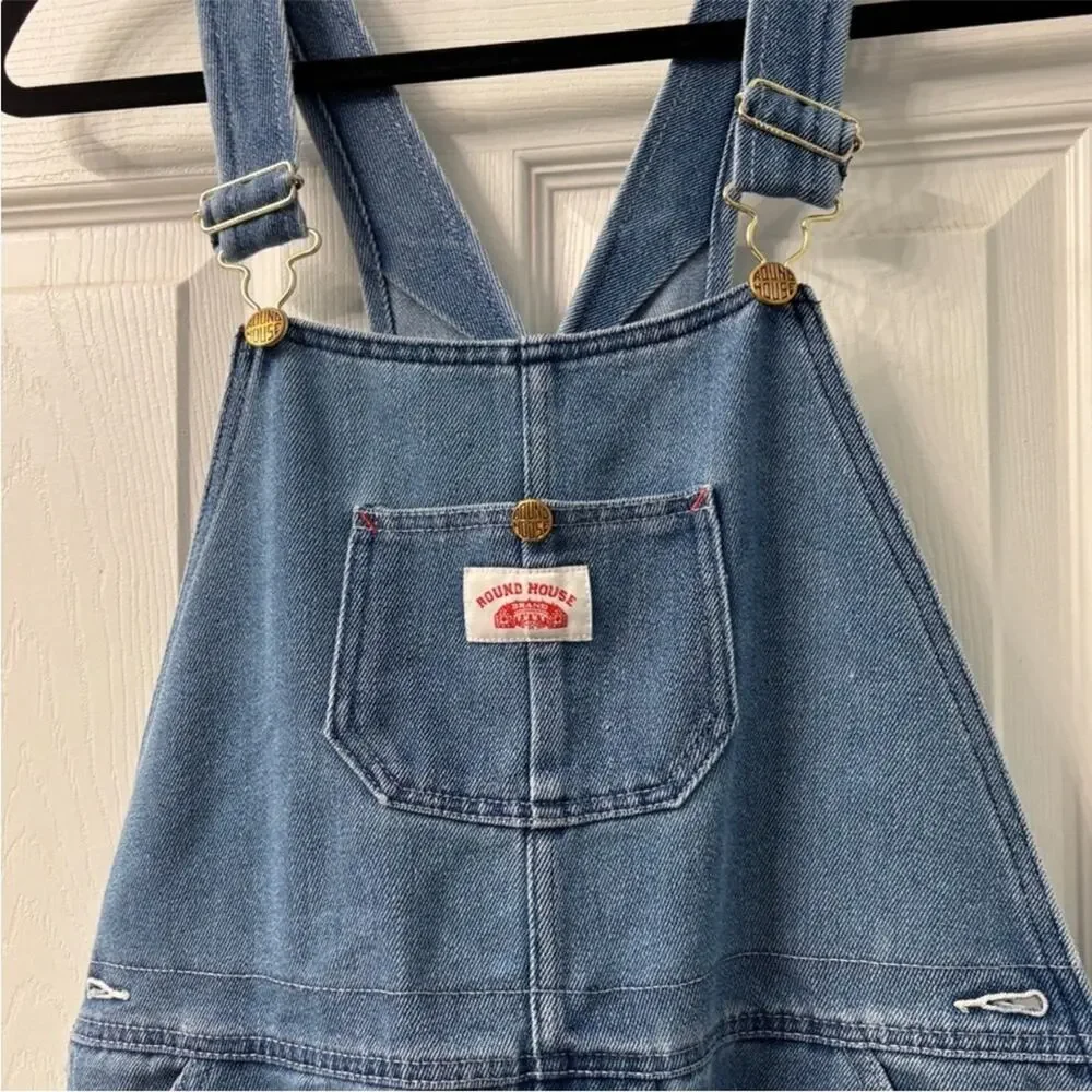 Vintage roundhouse Kids Blue Denim Overalls size 18 jeans pumpkin patch farm